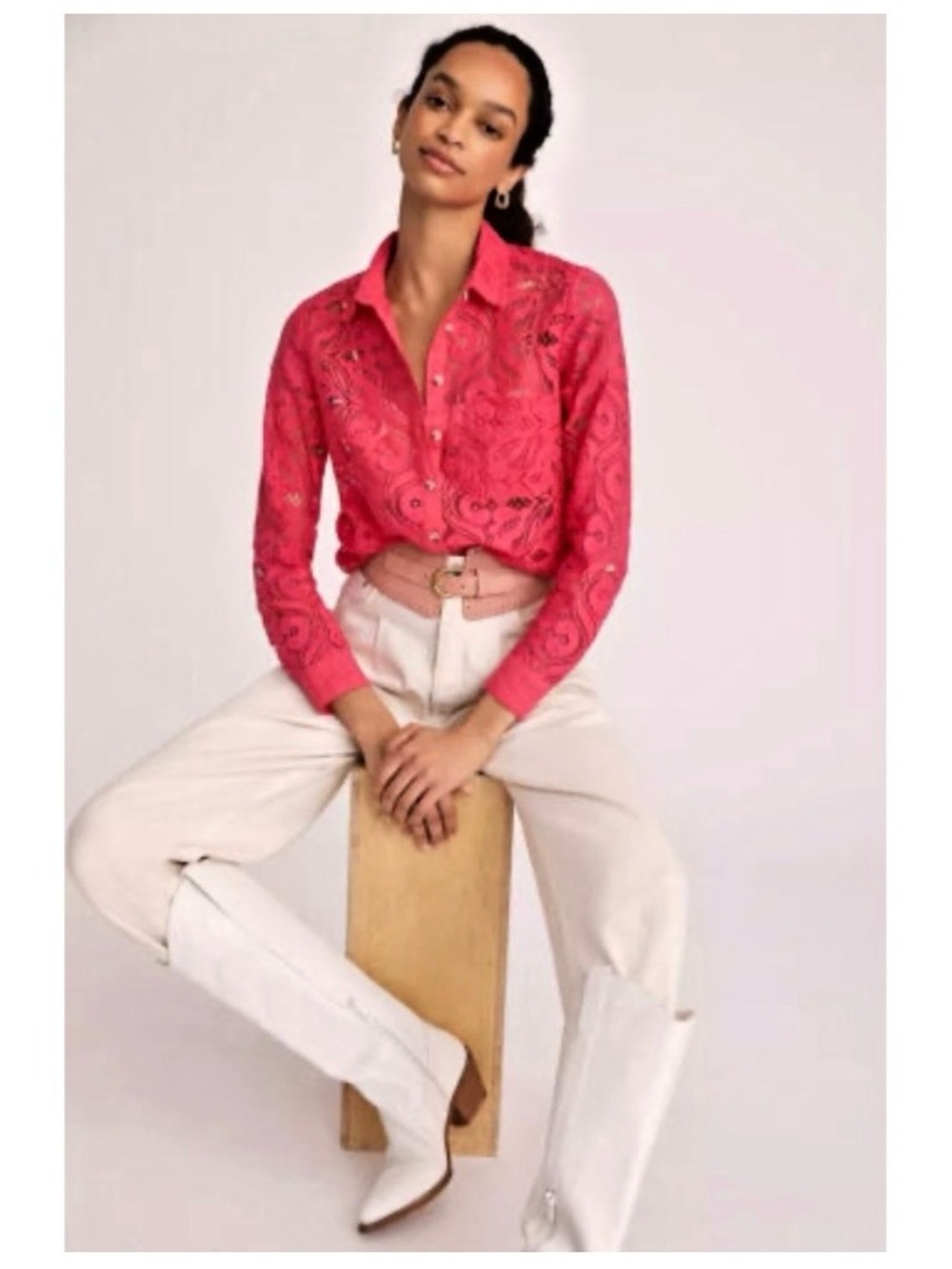 Maeve Pink Embroidered Button-Down Shirt